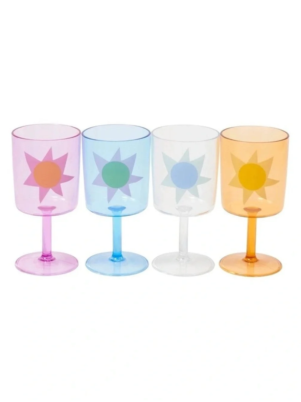 Sunnylife Set Of 4 Utopia Pool Wine Glasses Pink, Blue, Clear & Yellow NIB - Picture 1 of 7